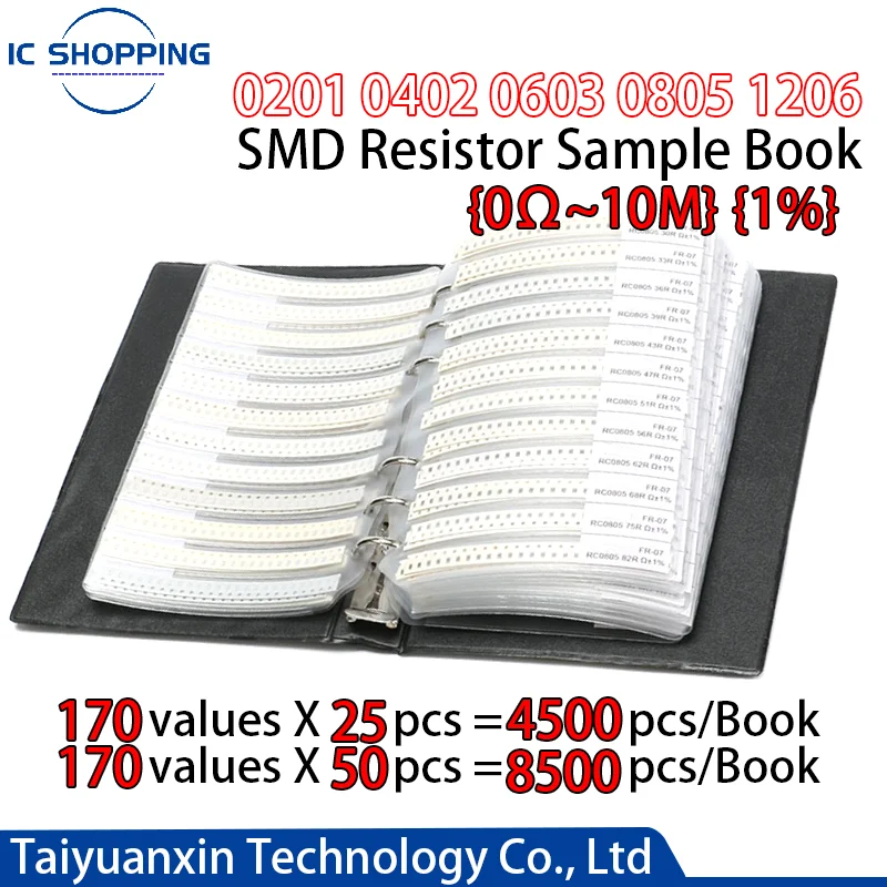 4250PCS 8500PCS 0201 0402 0603 0805 1206 SMD Resistor Book 1 Component Sample Book Assortment