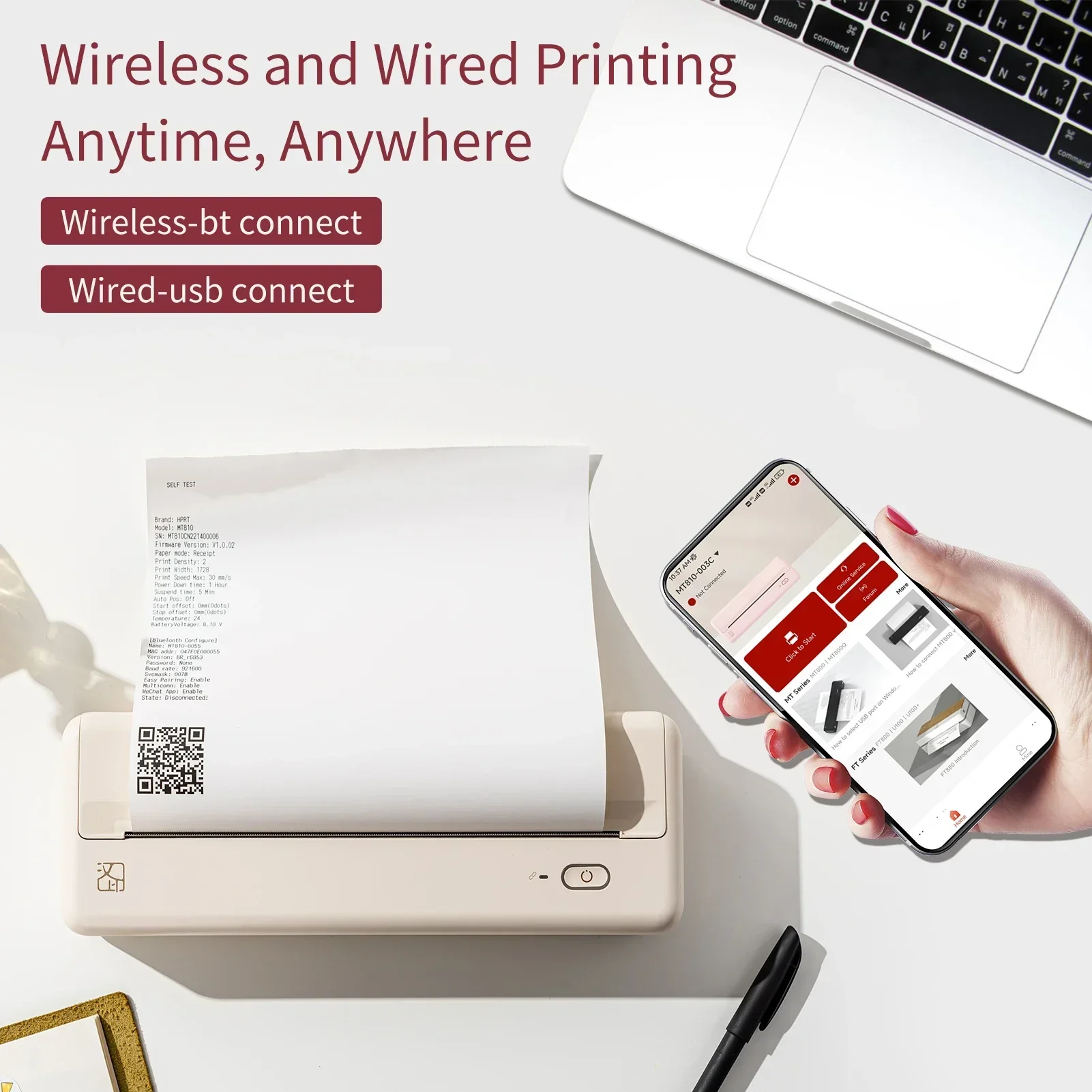 GlowMartHPRT MT810 portable BT wireless travel printer compatible with Android iOS and computer support for 8 inch and 4 inch