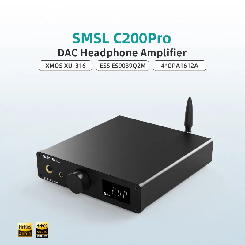 DAC Desktop Headphone Amplifier SMSL C200Pro XMOS XU-316 ESS ES9039Q2M MQA-CD 6.35mm/4.4mm Jack C200 Pro