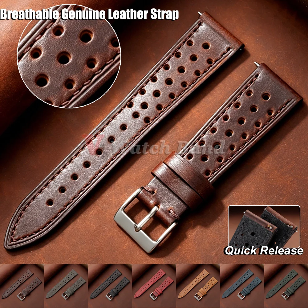 Vintage Racing Leather Breathable Watch Strap in Brown
