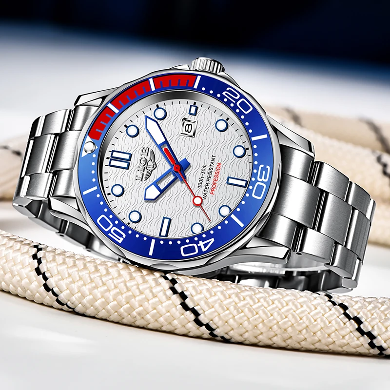 LIGE Fashion Men Watch Casual Sport Waterproof Men's Quartz Wristwatches Top Brand Luxury 360° Rotating Bezel Design Watch Men