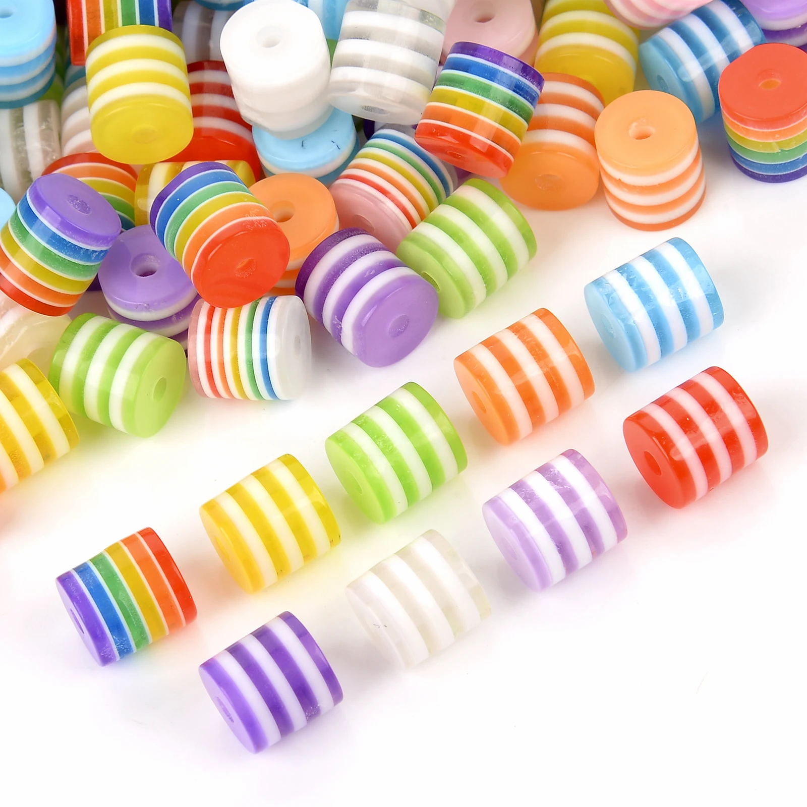 20-30pcs Rainbow Beads Round Stripe Mixed Color Resin DIY For Making  Jewelry Bracelet Necklace Earrings Accessories 12/14/15mm