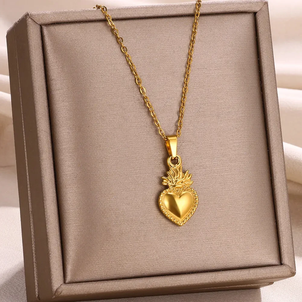 Pendant Necklaces Geometric Heart Stainless Steel For Women Gold
