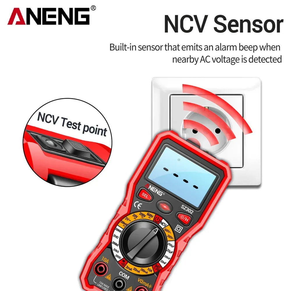 새로운 전문 디지털 멀티미터 AC/DC 전압 테스터 NCV 감지기 저항 테스터 옴 전류계 커패시턴스 테스트미터 SZ302