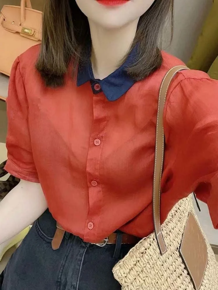 

Рубашка-поло женская с коротким рукавом, популярный модный дизайнерский Топ, винтажная одежда, топы, рубашки, блузки, лето 2023