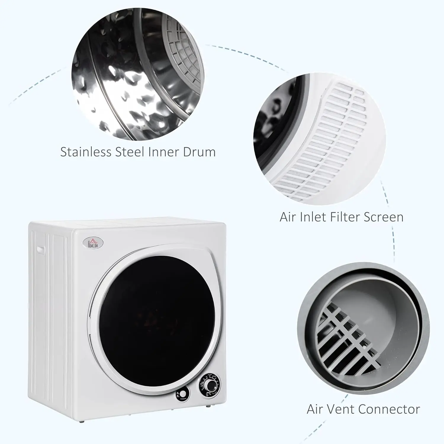 Automatic Dryer Machine 1350W 3.22 Cu. Ft. Portable Clothes Dryer 5 Drying Modes Stainless Steel Tub for Apartment