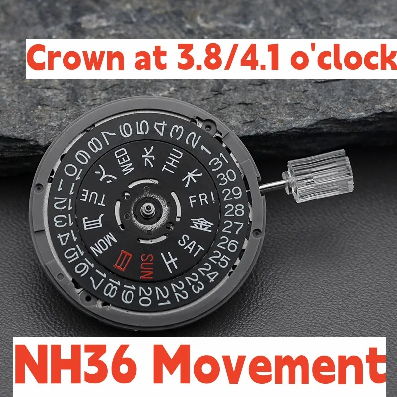 Mod Seiko Corona Originale 3.8/4.1 In Punto Nh36 Movimento Nero Giapponese Datewheel Alta Precisione Auto-Avvolgimento Gmt Quadrante Meccanico