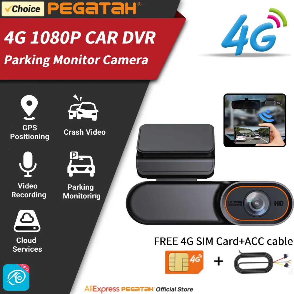 PEGATAH 4G LTE Dash Cam 4K Recording Car Camera DVR Night Vision Video Recorder Remote Monitoring 24H Parking Monitor Camera ACC