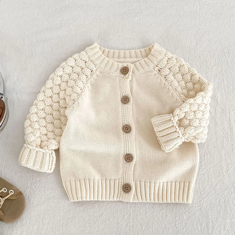 2026년 신상 봄 한국 스타일 0-3세  남아 여아 니트 가디건 긴 소매 단색  스웨터 코트