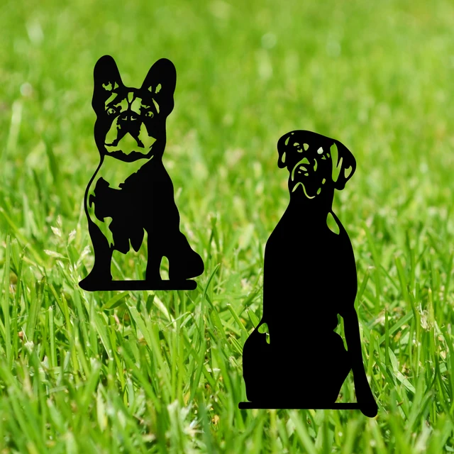 1 Pc Kültéri Dekorák Kerti Dekoráció Állati Fém Fekete Dekoratív Tét Francia Bulldog - Image 2