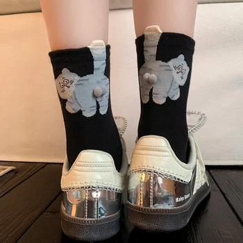 Cat Print Mid-Calf Socks 1