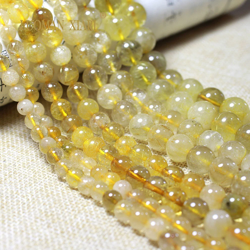 

LUOMAN XIARI 100% Natural Golden Rutilated Quartz Round Stone Beads for Jewelry Making Diy Bracelet Necklace Material Strand15''