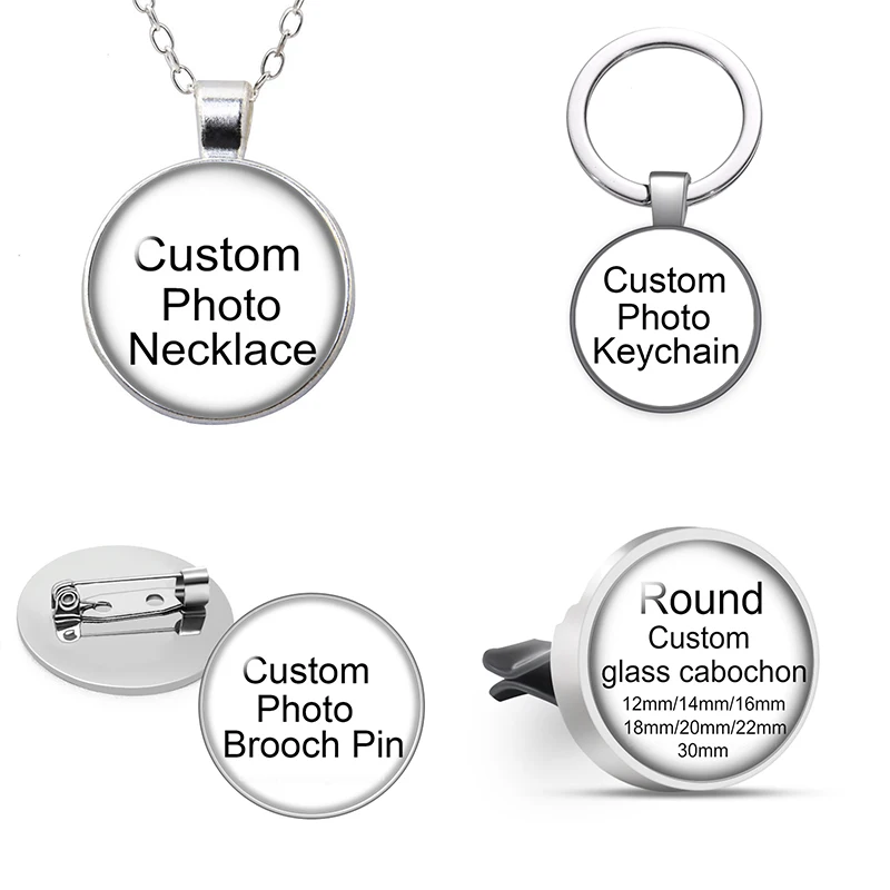 

Personalized Photo Custom pictures Round Glass cabochon pendant necklace keychain brooch pin Aromatherapy car clips jewelry