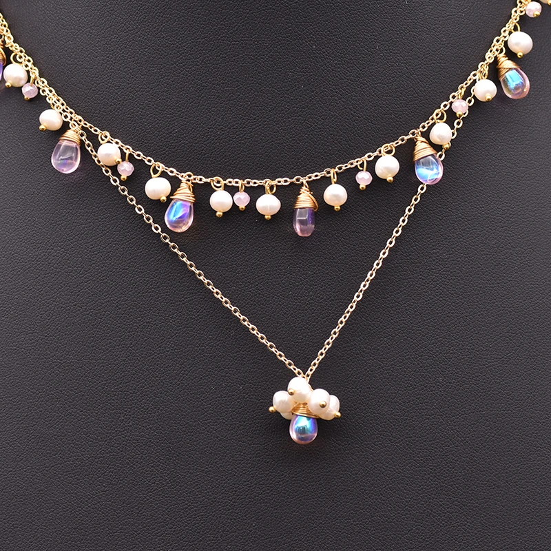 Natural Freshwater Pearl Coloured Pendant Necklace Women American