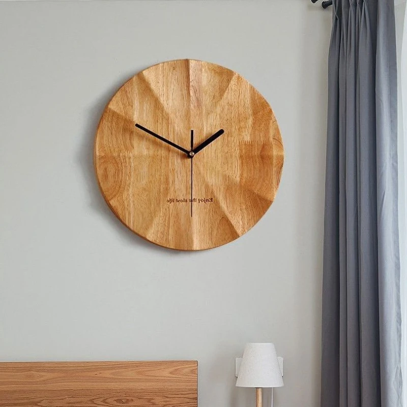 

Solid Wood Simple Mute Wall Clock Living Room Decorative Wall Clock Creative Home Chinese Log Wind Wall Clock