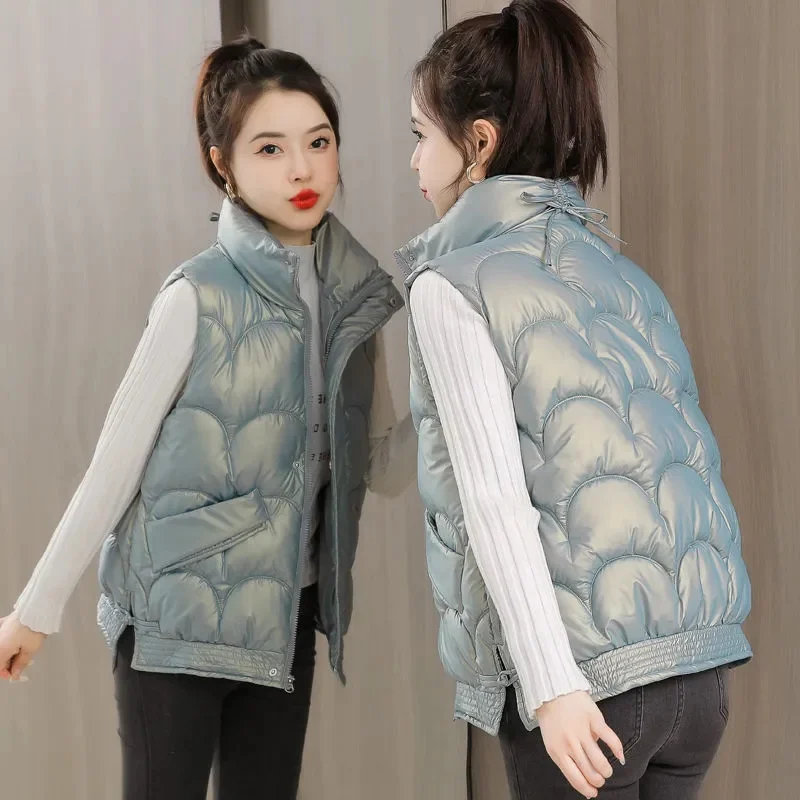 

2023 New Down Cotton Vest Women Autumn Winter Parkas Short Loose Casual Waistcoat Womens Fashion Sleeveless Puffer Jacket Top