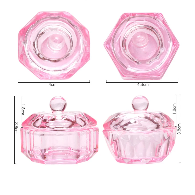 1 Pc Pink Glass Crystal Cup Acrylic for Professional Nails Heart Dappen Liquid Crystal Pwder Clear Acrylic Liquid Monomers Tools 3