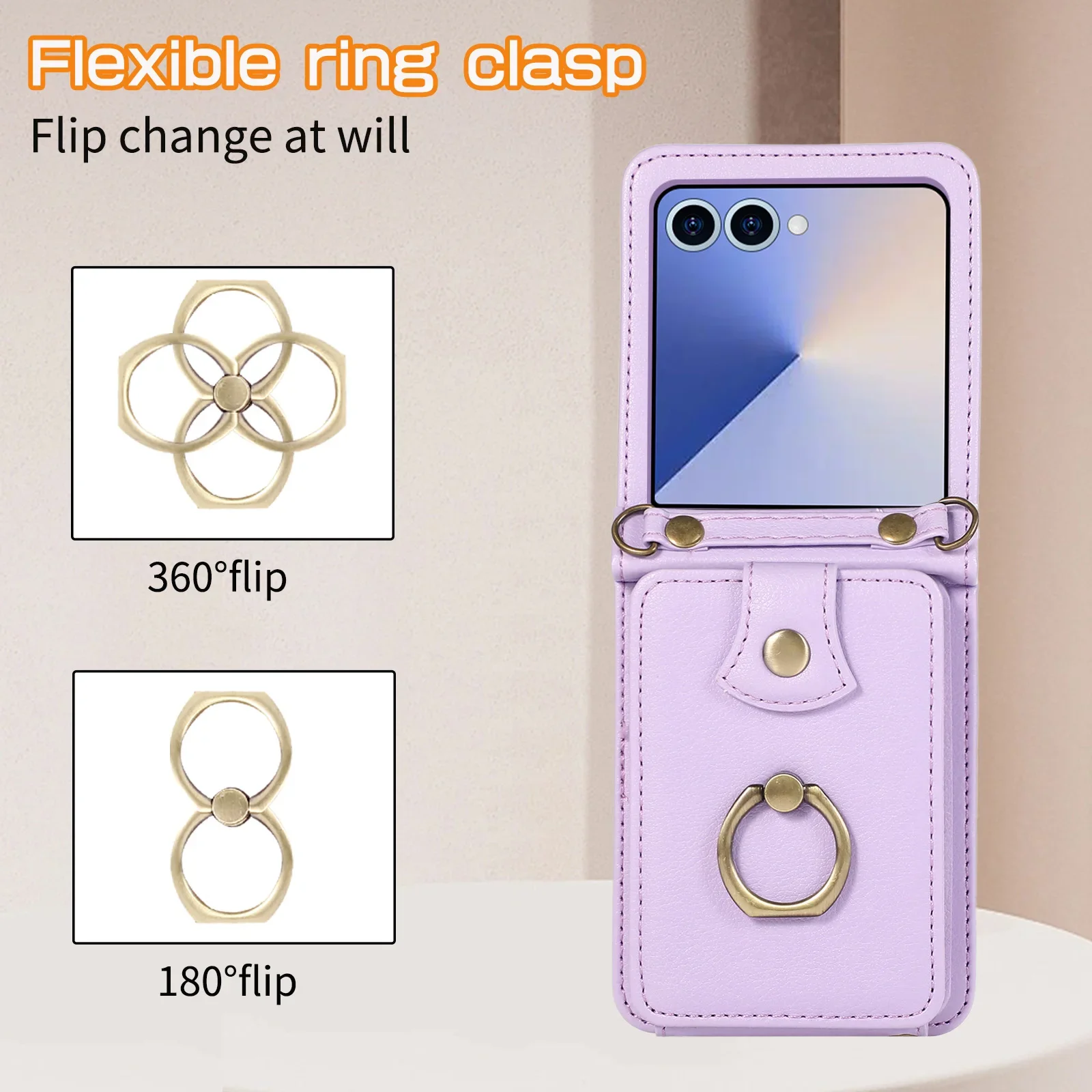 Leather Wallet Phone Case with Ring Card Holder and Crossbody Strap - Premium Protective Cover