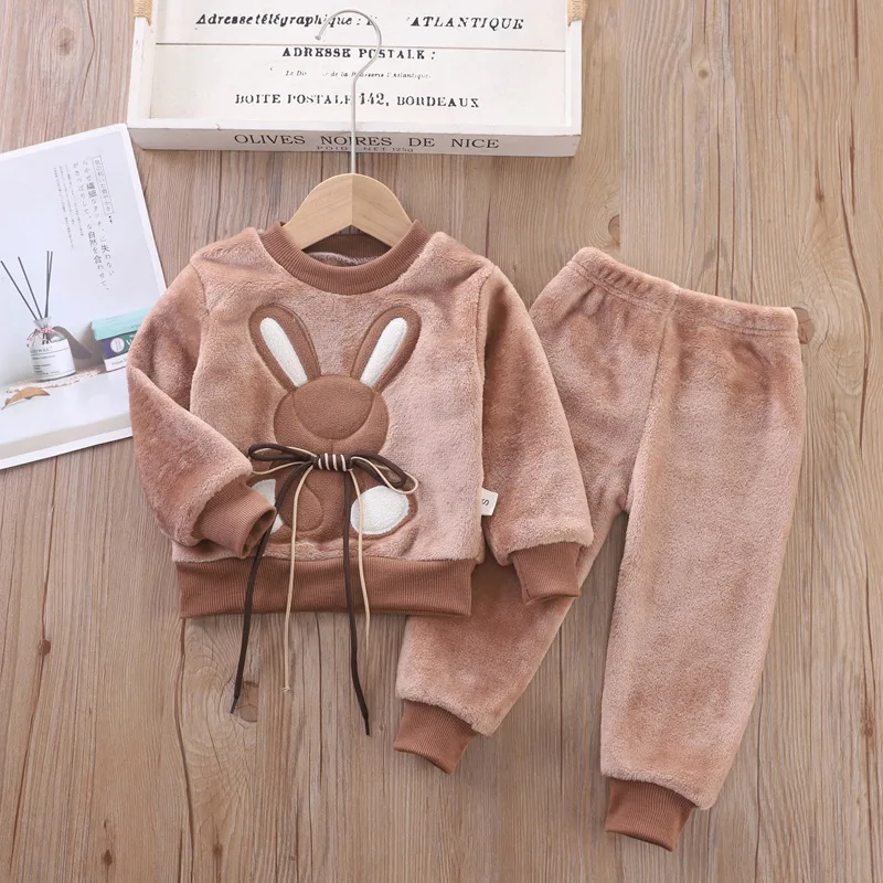 Kids Clothing Set Girls Clothing Set Boys Clothing Set Kids Sweatshirt Set 2PCS Baby Thicken Pajamas Sets Kids Loungewear Boys Girls Warm Bear Flannel Sleepwear