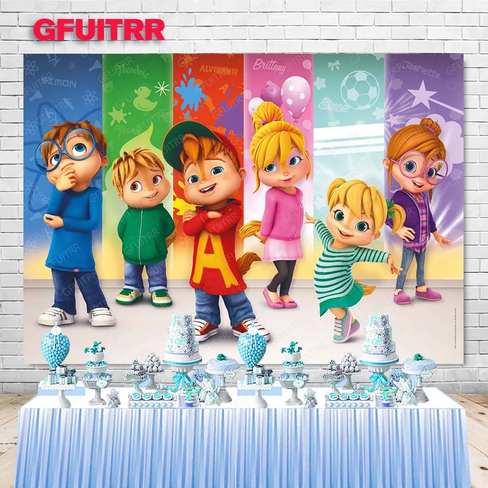 Gfuitrr Alvin E Chipmunks Simon Theodore Fotografia Sfondo Sport Party Photo Background Stage Vinyl Photo Booth Puntelli