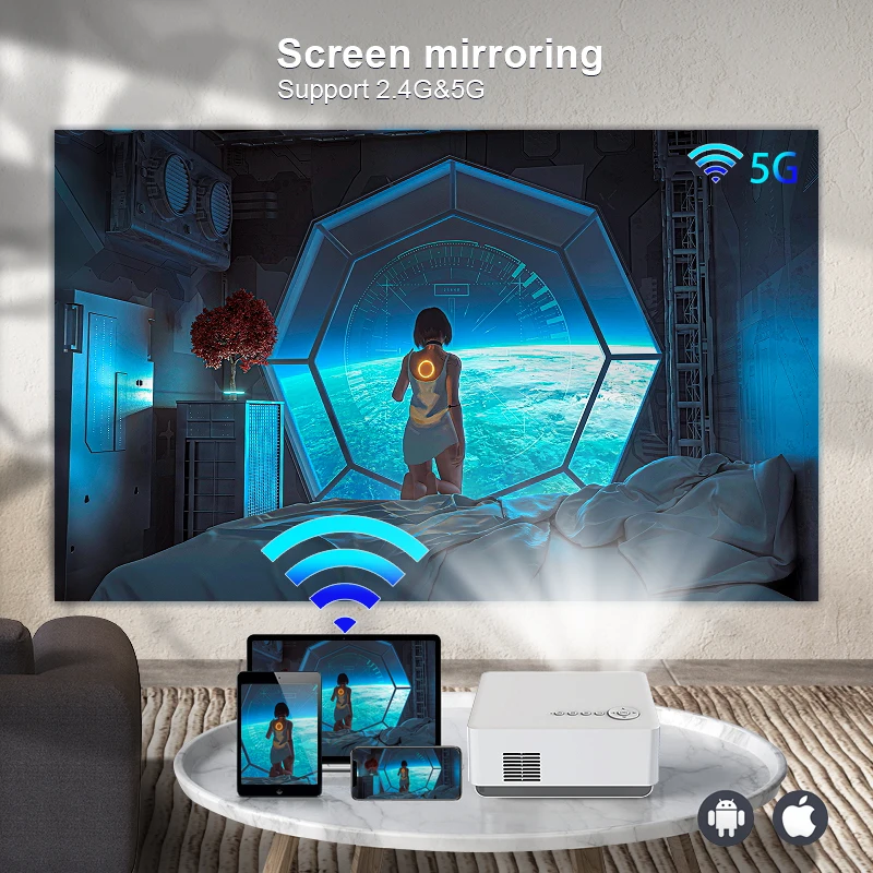 Powerful T10 FHD1080P High Brightness AutoFocus WiFi-Screen Mirroring Android Home Theater Video Movie Projector Outdoor Beamer
