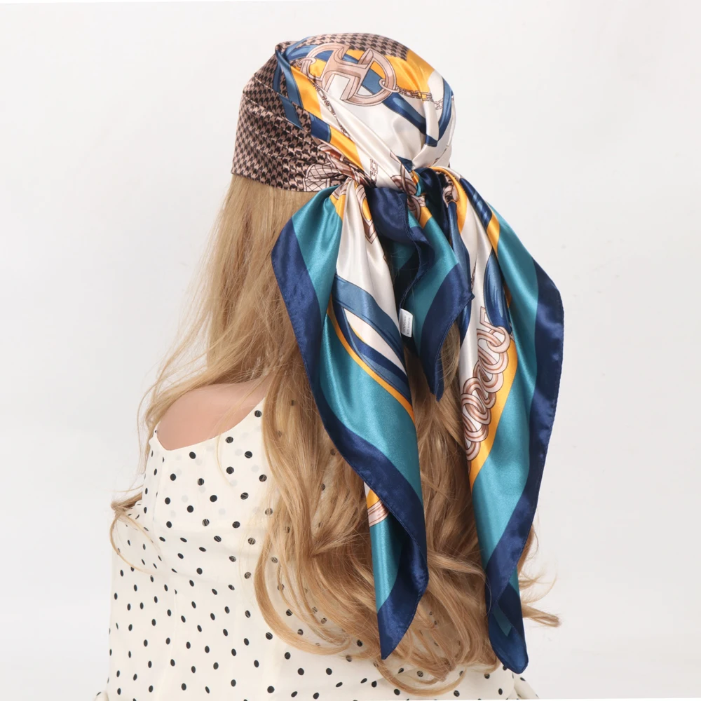 Solid Colors Silk Scarf Women Satin Hair/Head Scarves Black White