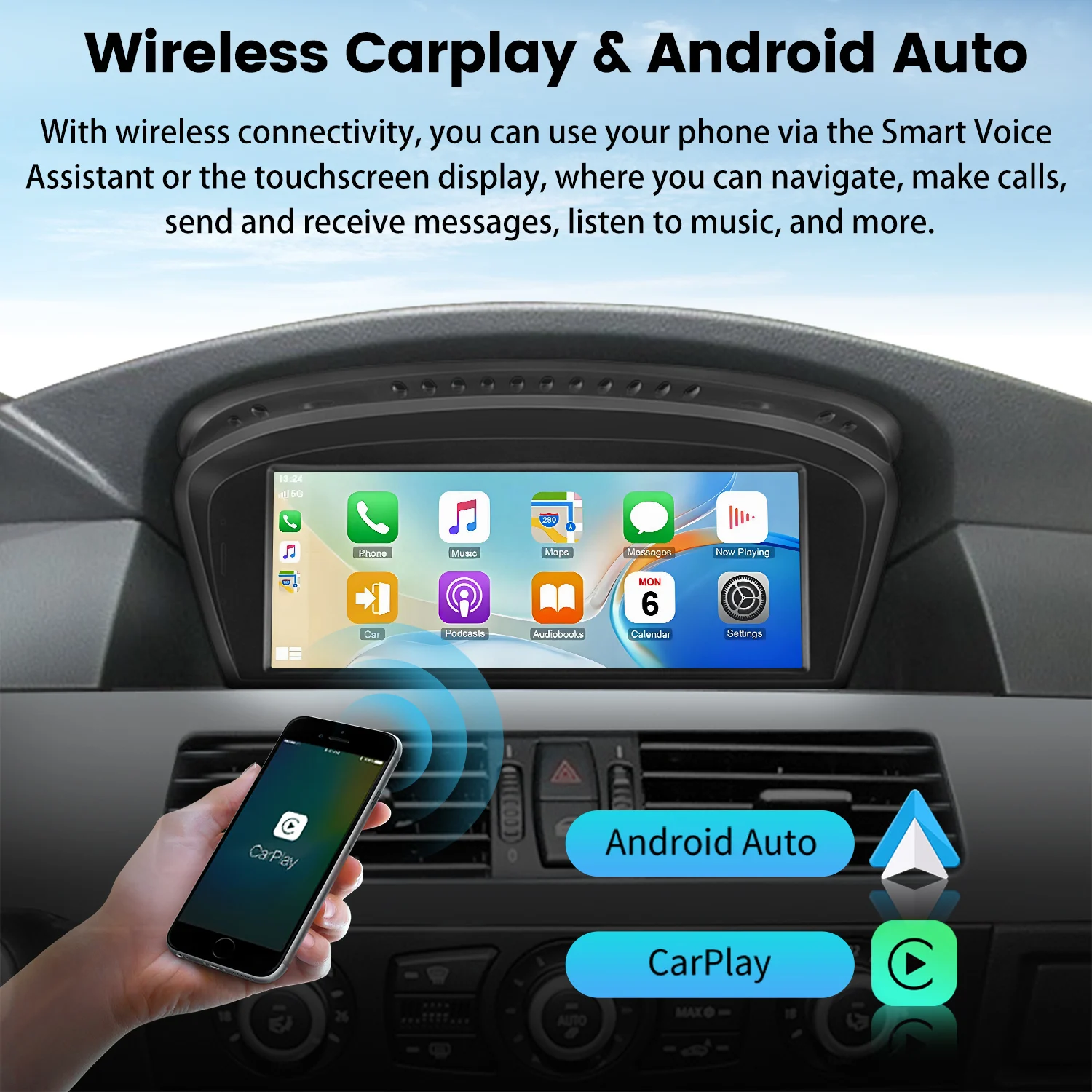 Radio Multimedia Junsun con CarPlay Inalámbrico y Android Auto para BMW Serie 3 E60 E61 E63 E64 Serie 5 E90 E91 E92 E93 2004-2012 4