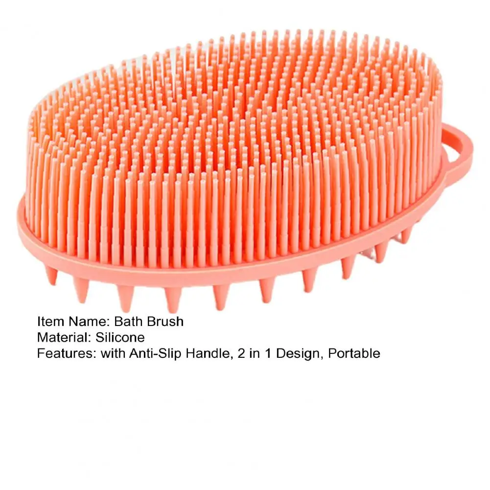 13.5*8cm Bath Brush 2 In 1 Massage Cleansing Brush For Body And Head Silicone Body Exfoliating Scrubber With Anti-Slip Handle