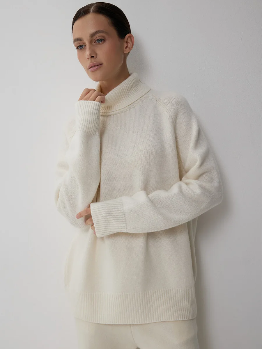 Bornladies Autumn Winter Women Simple Turtleneck Knitted Sweater Oversized Pullover Warm Cozy Knit Top Fashion Casual Sweater