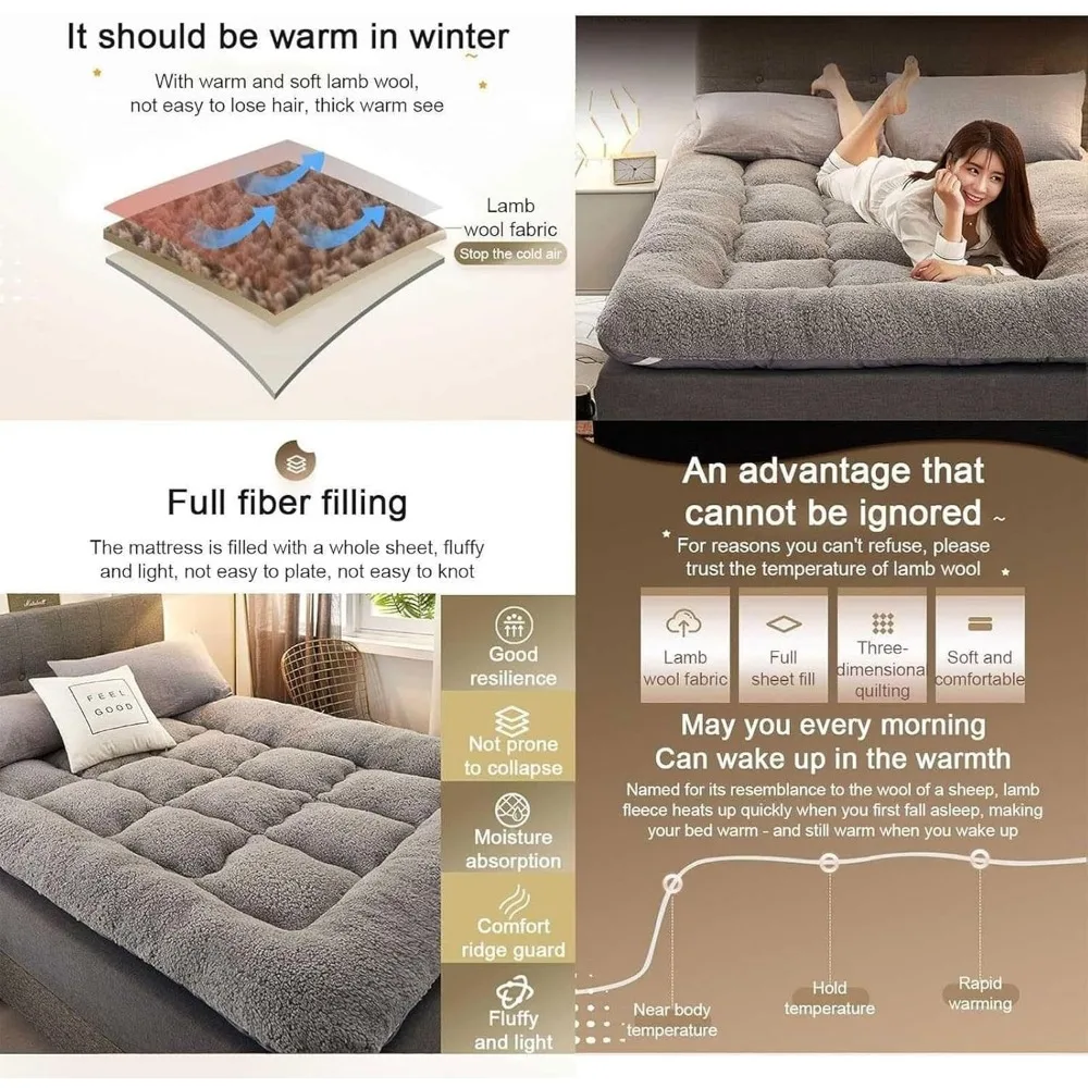 Memory Foam Mattress，Floor Futon Mattress,Thicken Fluffy Sleeping Pads,Portable Folding Tatami Mat,Floor Bed for Guest RV 3
