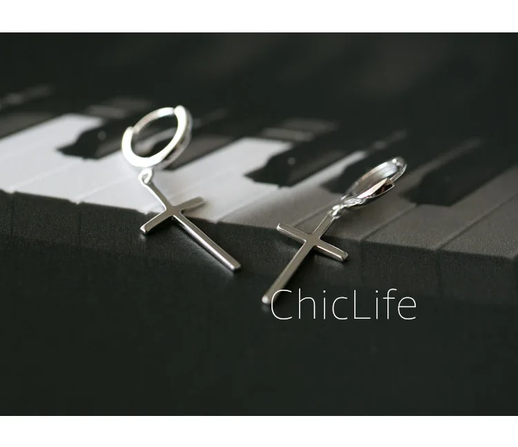Neue Modische Einfache Kreuz-Ohrringe aus 925 Sterling Silber, Elegante und Beliebte Unisex-Ohrringe E029 – Detail 4