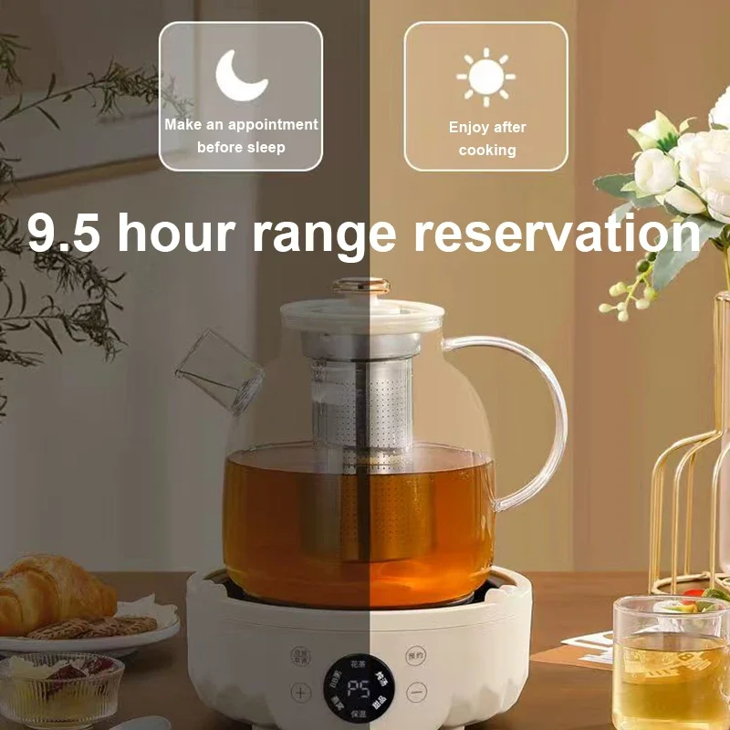 Multifunction Automatic Glass Flower Teapot Electric Kettle Insulated Health Cup Steam Tea Boiler Heating Stove Coffee Mug Plate