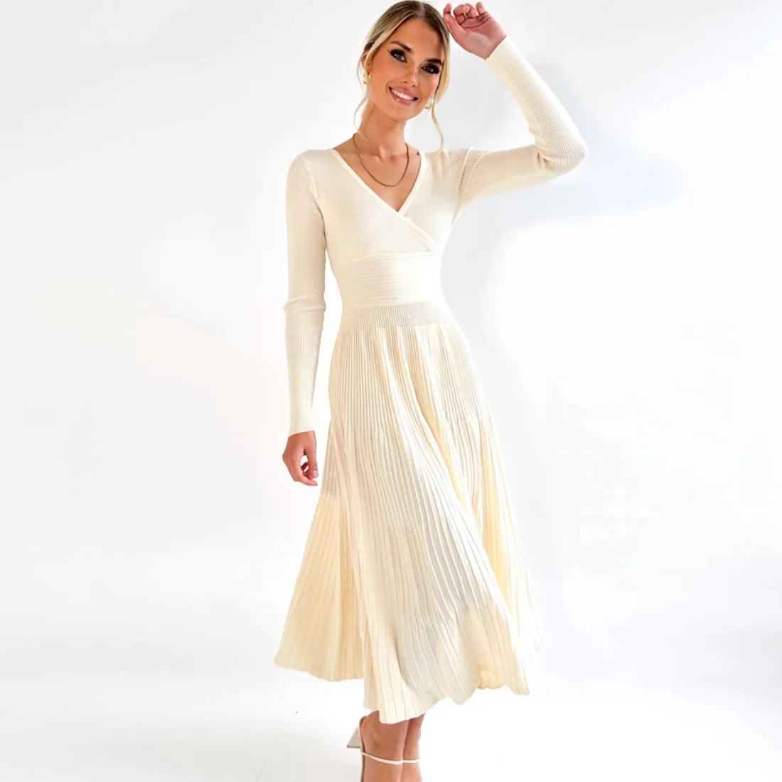Vestido largo de punto con escote en V y espalda descubierta para mujer, elegante vestido de fiesta ajustado a la moda, vestido largo de retazos acanalados con cintura alta para mujer