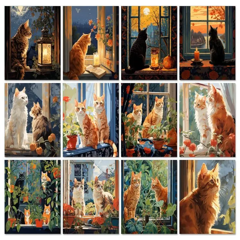 

GATYZTORY DIY Frame Painting By Numbers Cat Animals 40x50cm Kits Painting By Number On Canvas HandPainted Art Drawing Paint Gift