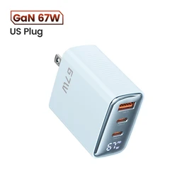 Toocki 67W GaN Charger with Digital Display and Fast Charging USB - C Port - US Blue