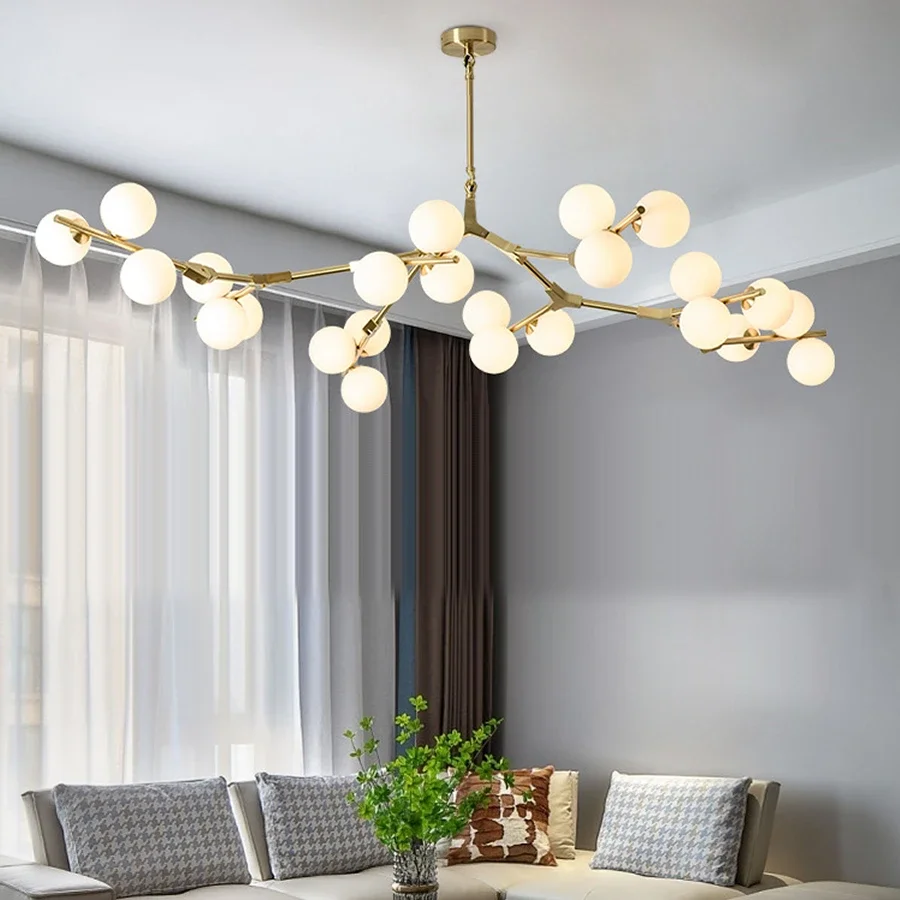 

Glass Balls LED Chandelier Post Modern Black Gold Branches Style Ceiling Lamp Living Dining Room Bedroom Pendant Light Fixtures