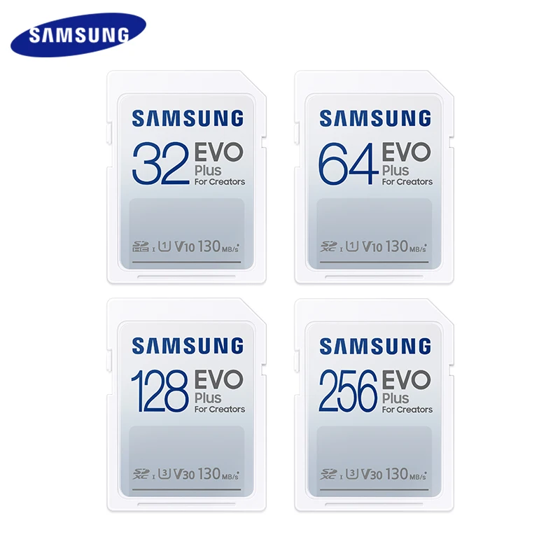 Фото Карта памяти SAMSUNG EVO Plus, 32 ГБ, 64 ГБ, 128 ГБ, 256 ГБ, SDXC, SD-карта, флэш-скорость 130 Мб/с, создает высокоскоростную карту для ноутбука, камеры №1