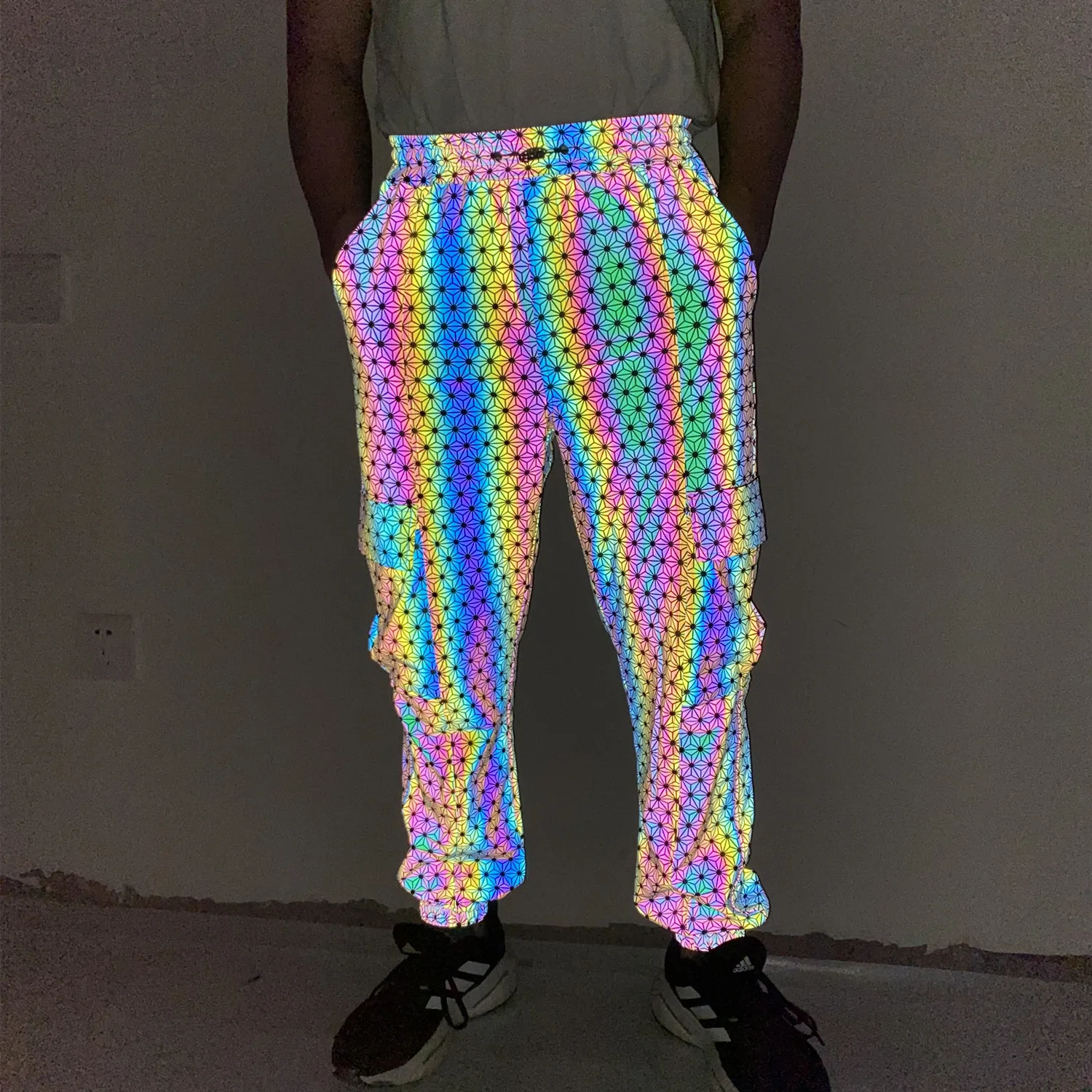 Techwear Men Colorful Reflective Cargo Pants Pockets Geometric Reflect  Light Clothing Harajuku Loose Trousers Pantalones Hombre - AliExpress