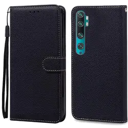 Leather Flip Wallet Phone Case - Elegant and Functional Protection for Mi Note 10 Lite (Black)