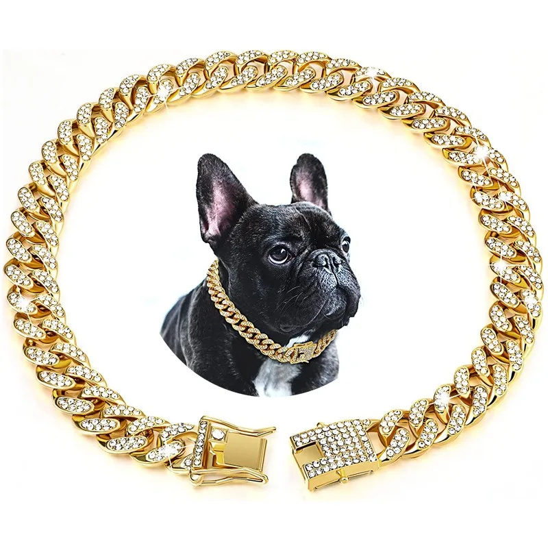 2 Pieces Golden Dog Chain Collars, Fashionable and Cool Plastic Cat and Dog  Chain Pet Necklaces, Strong and Light, Dog Tags for Small and Medium-Sized