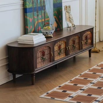 Mobile TV in Legno Massello Retrò, Design Moderno ed Estetico, Tavolo TV di Lusso per Soggiorno, Accessori per la Casa
