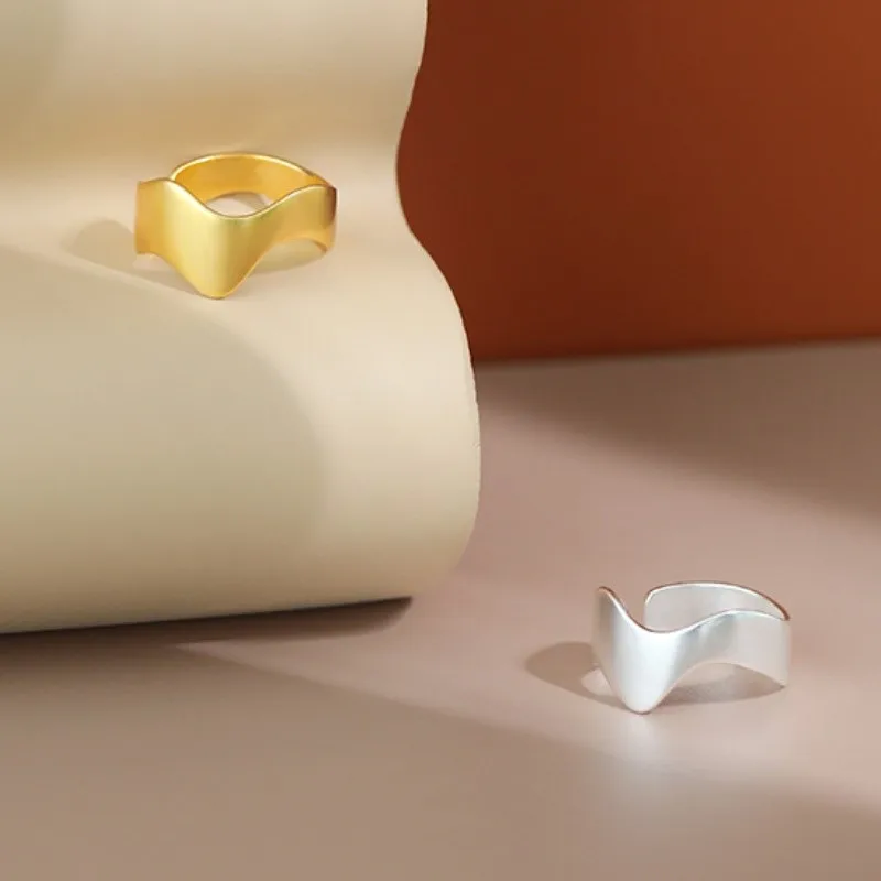 2024 New Trend Wave Pattern Opening Ring for Women Simple Silver Color Irregular Ring Fashion Party Jewelry Gifts