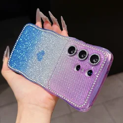 Super Glitter Diamonds Love Heart Phone Case with Wave Gradient and Camera Protection - Galaxy S26+ (Purple Blue)