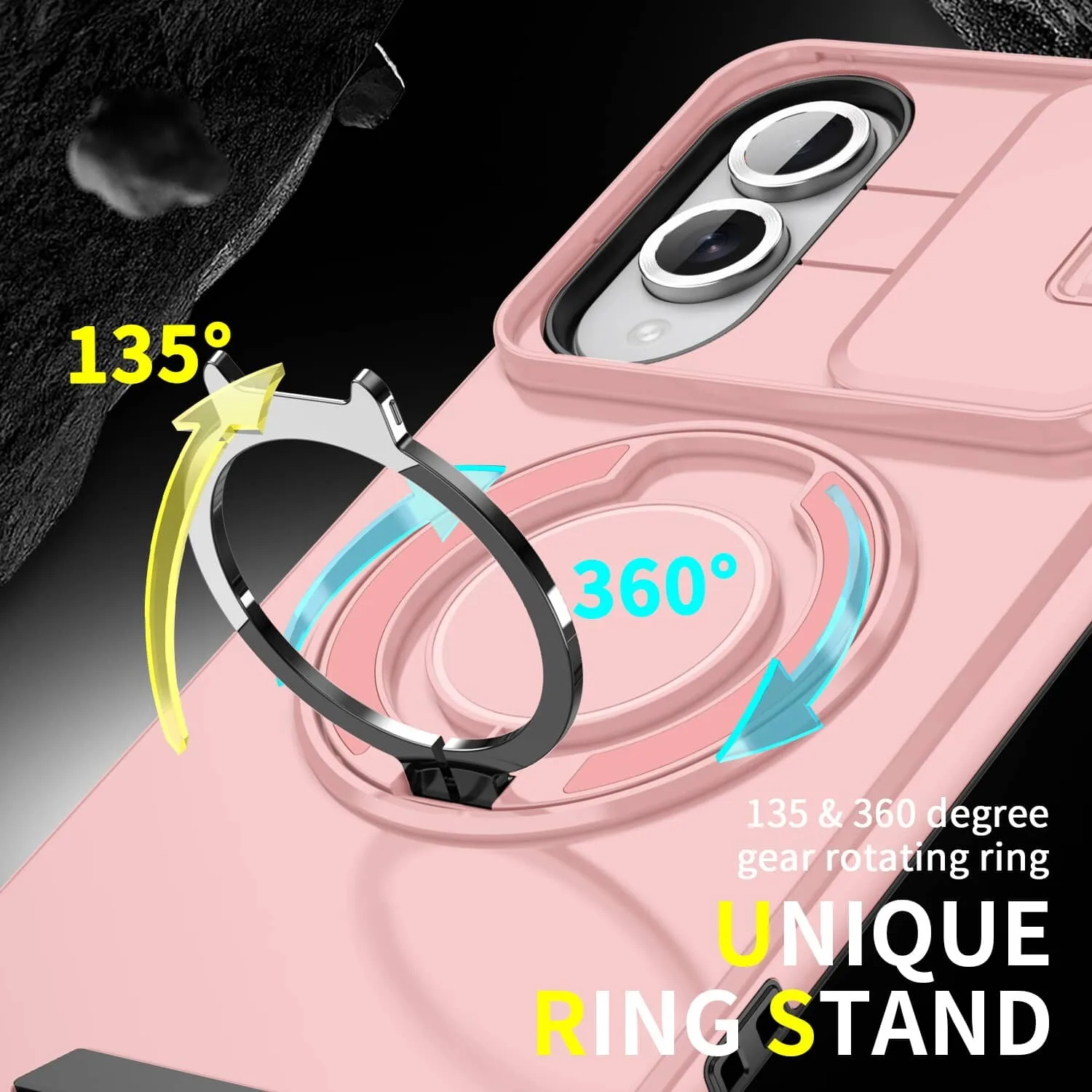 Heavy Duty Shockproof Armor Case with Slide Camera Lens Cover, Built-in Stand & Magnetic Car Mount