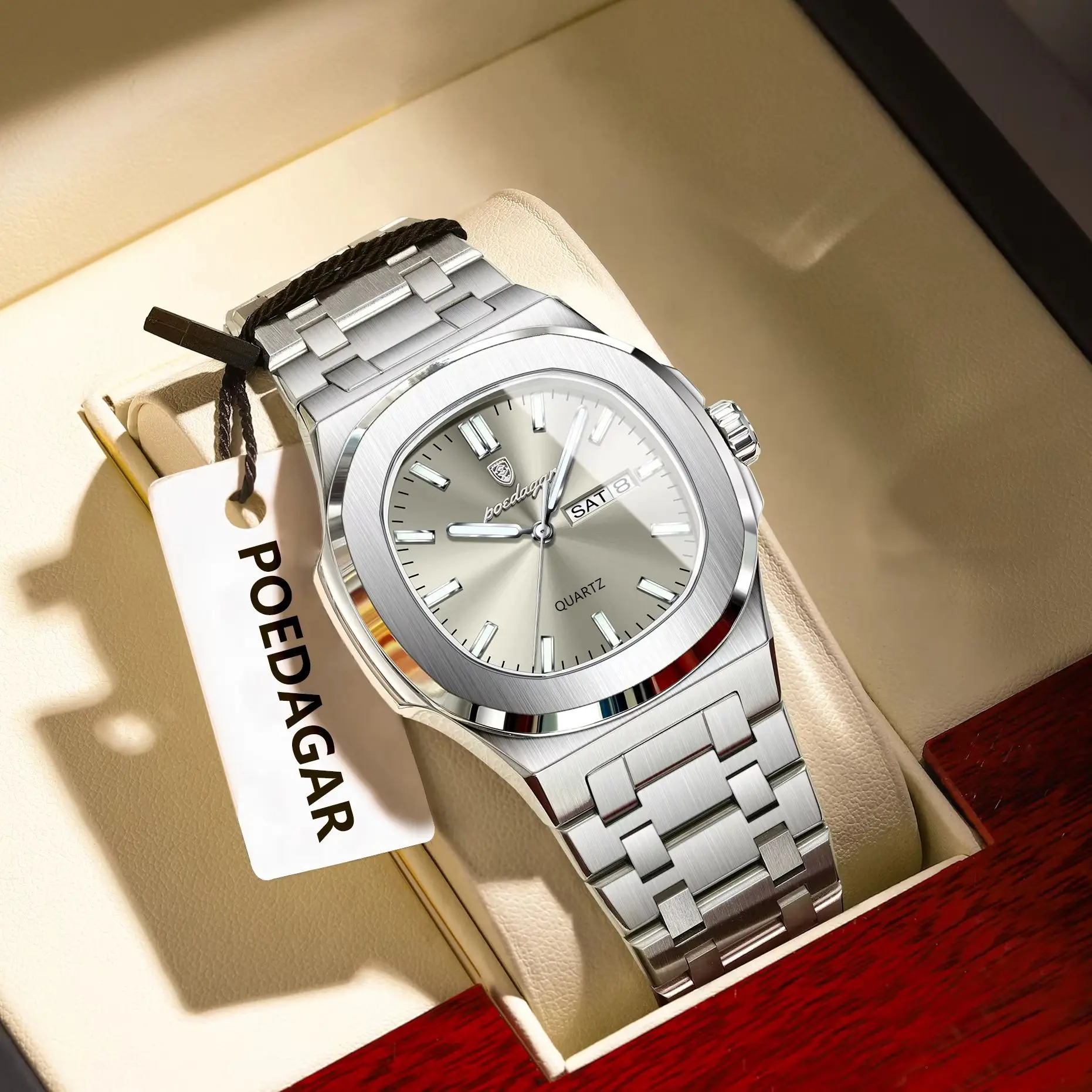 POEDAGAR Top Men's Watches Waterproof Luminous Date Week