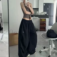 American High Street Black High Waist Casual Work Pants Women Summer Loose Versatile Thin Straight Loose Wide Leg Pants