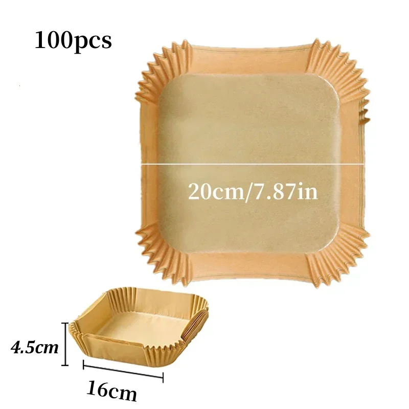 100PCS Airfryer Bakpapier Disposable Paper Tray Non-Stick Mat Oil-proof Liner Non-Stick Mat for Kitchen Oven Baking Paper