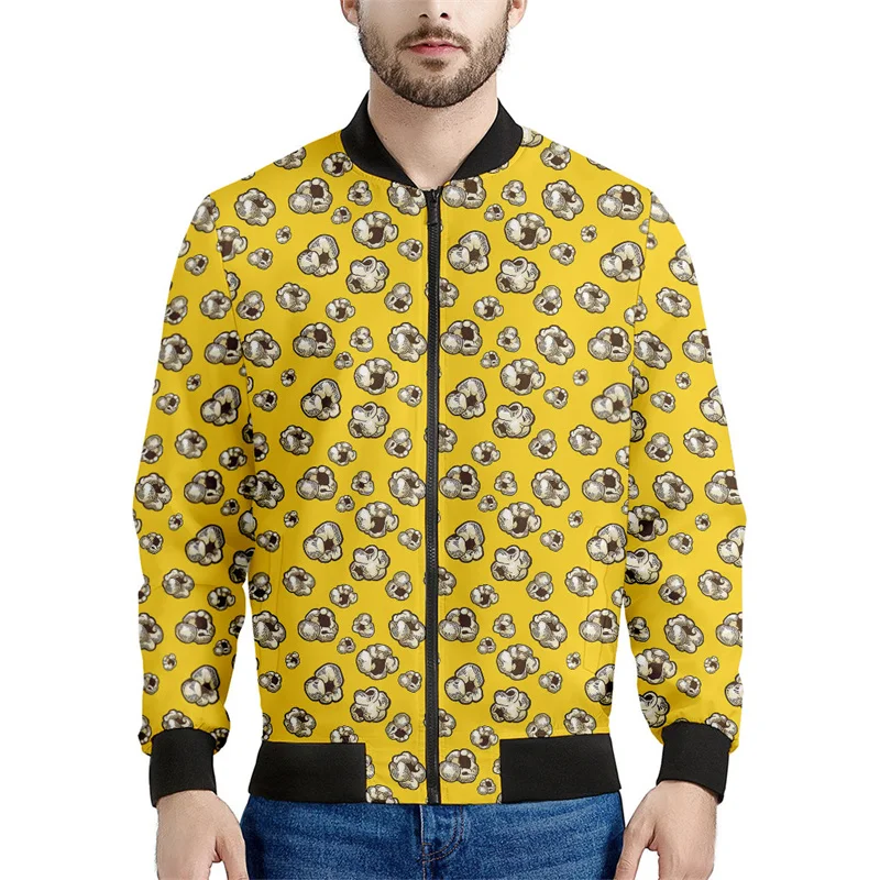 thumbnail image 1 of Bonita chaqueta con cremallera y diseño de palomitas de maíz de dibujos animados para hombres y niños, sudadera con estampado 3D, camisetas de primavera y otoño, chaquetas bomber de manga larga de gra, 1 of 5