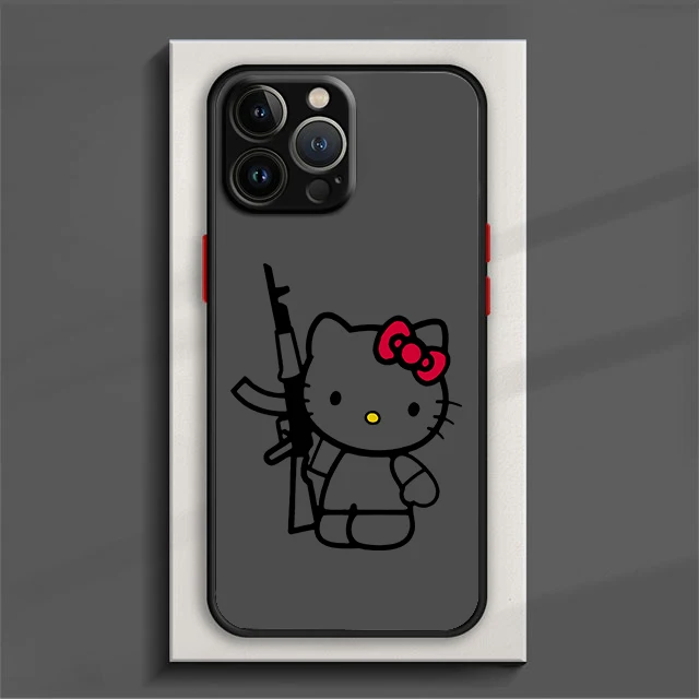 thumbnail image 1 of Funda de teléfono Sanrio Hello Kitty para iPhone, 15, 14, 13, 12, 11 Pro Max, mini, XS, XR, X, 8, 7, 6 Plus, SE, cubierta translúcida esmerilada de TPU, 1 of 5