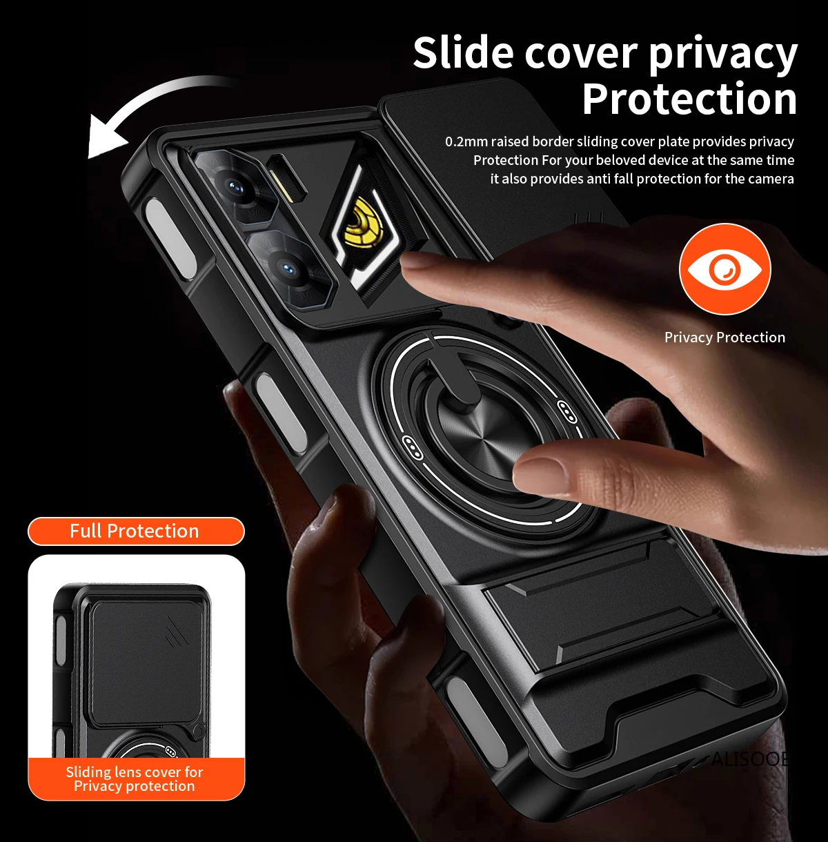 Rotatable Slide Camera Protection Case with Ring Stand and Shockproof Cover